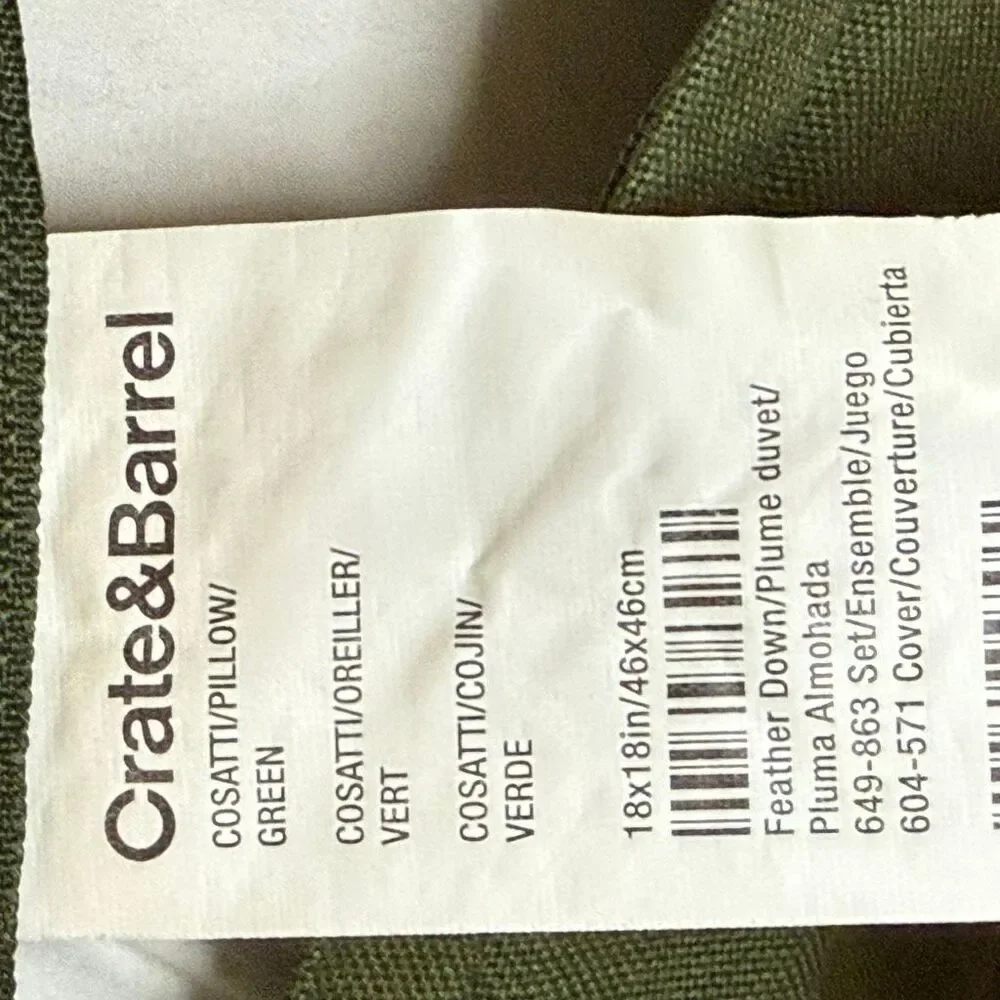 Crate & Barrel 2 green velvet pillows 18x18